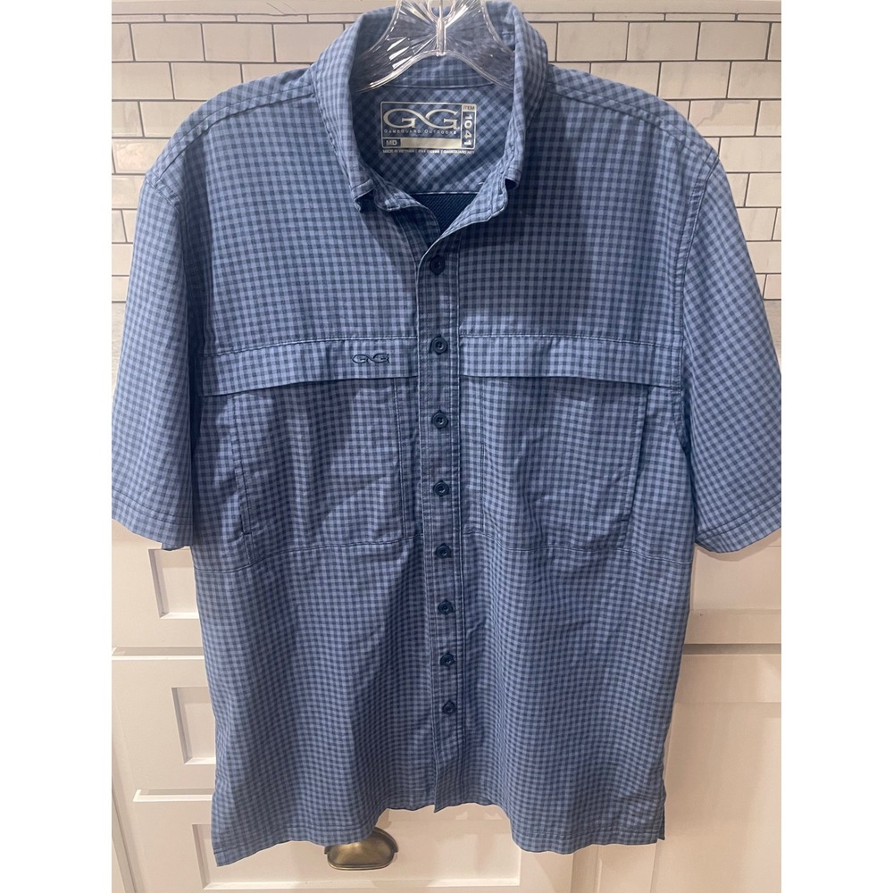 GameGuard Fishing Shirt Mens M Blue Gingham Short Sleeve Ventilated Outdoor